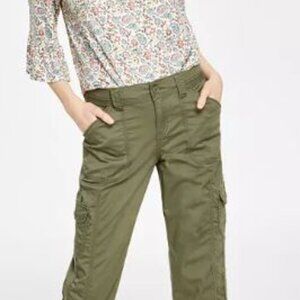 NWT Style & Co Petite Mid Rise Bungee-Hem Capri Pants 12P Olive Sprig